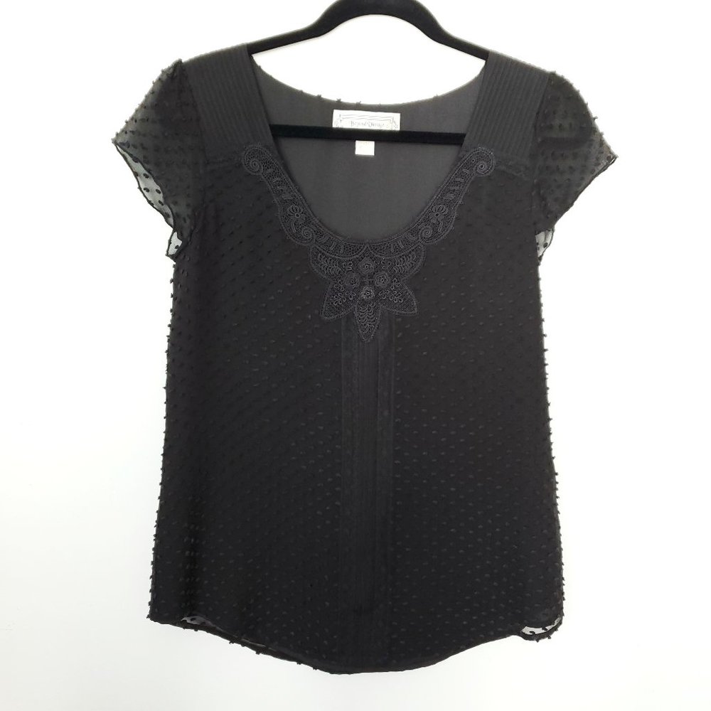 Beyond Vintage Embroidered Silk Top, Black, S